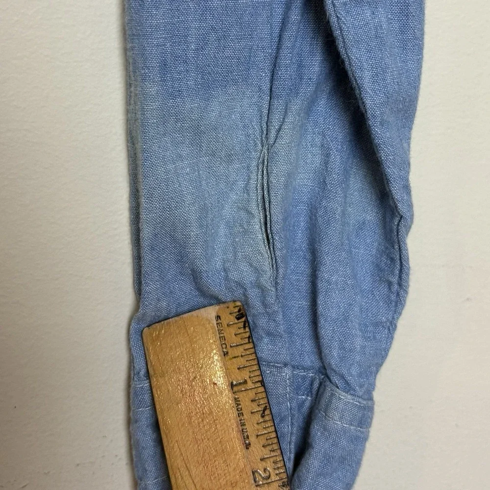 Vintage Guess Girls Button Up Cropped Tie Shirt Medium 90s Denim Chambray